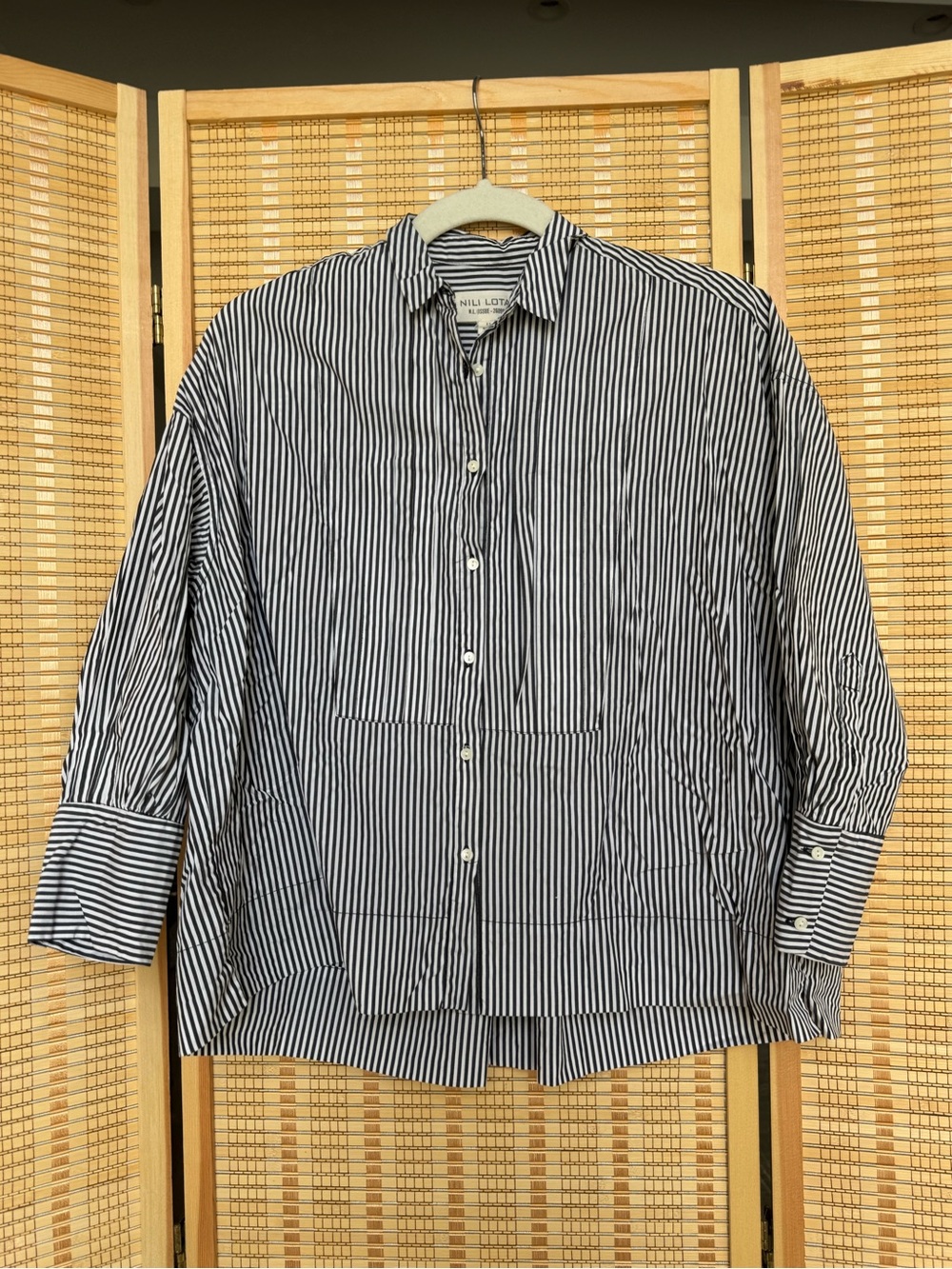 Nili Lotan Black & White Striped Collared Shirt